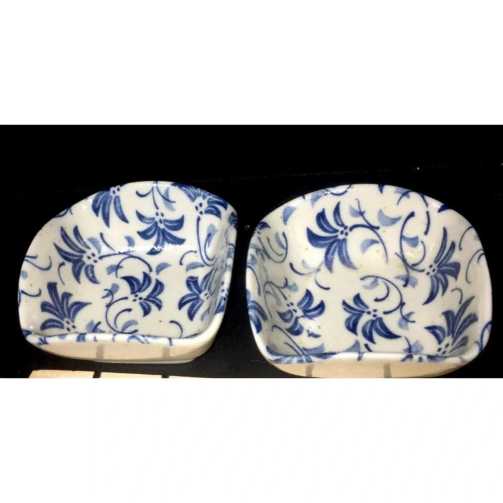 Hand Painted Art Pottery Bowl Blue and White Floral